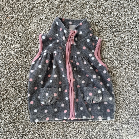 Carter’s Baby Girl Fleece Polka Dot Zip-Up Vest Fleece vest Pink- Size 12 Months - Picture 2 of 6